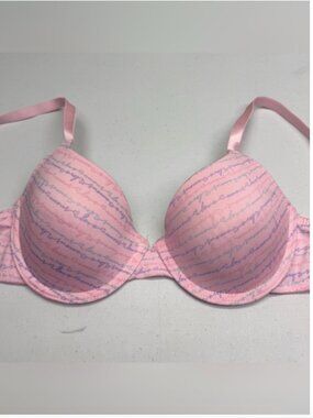 Pink Love Script Print Padded Underwire T-Shirt Bra 34A *P1096